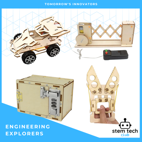 STEM Club projects for Years 3–6 including a safe, 4WD car, and bionic spider robot